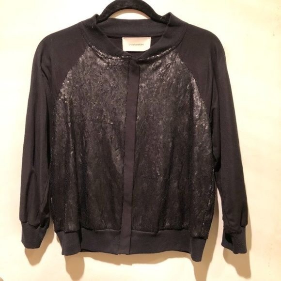 71 Stanton Black Sequin Bomber Jacket- Small - Picture 2 of 14